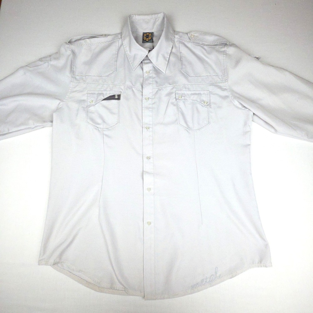 NWT Blac Label Gun Metal Military Button Down Shirt Mens 3X Grey Epaulets Cotton